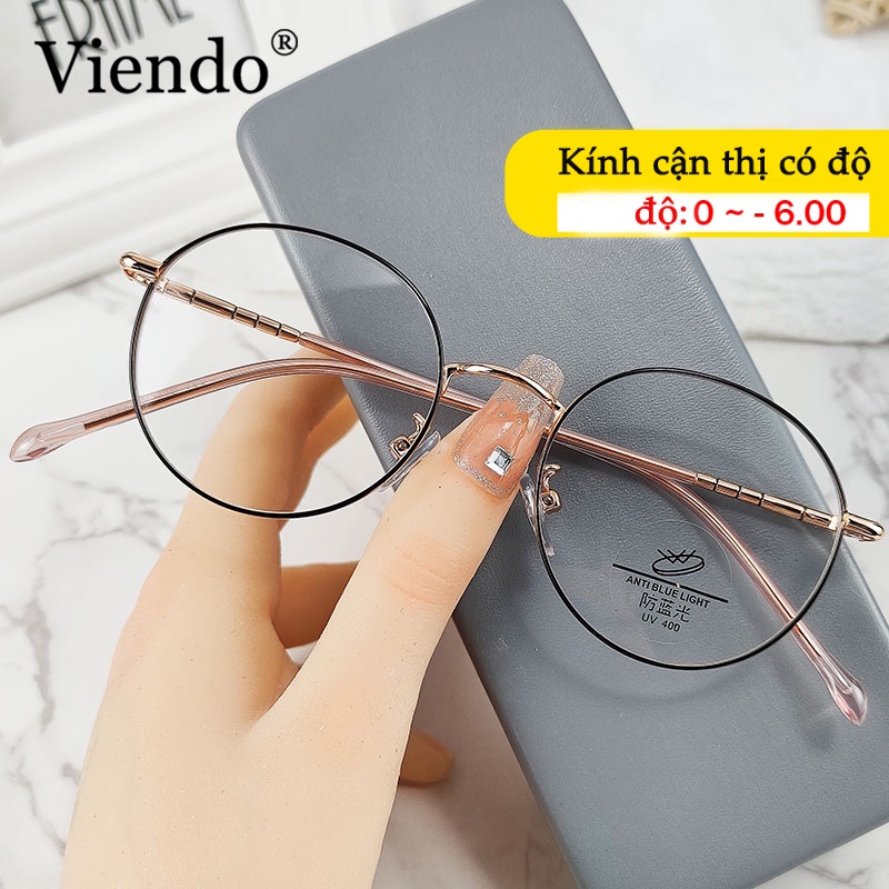 Gọng mắt VIENDO kính cận kim loại nam nữ mắt tròn đổi màu chống tia uv và ánh sáng xanh cao cấp thời trang(có thể cắt cận thị ống kính)