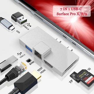 Đế cắm usb c cho microsoft surface pro 8/9 / x dual type-c to 4k hdmi-adapter gigabit rj45 sd / tf card reader hub