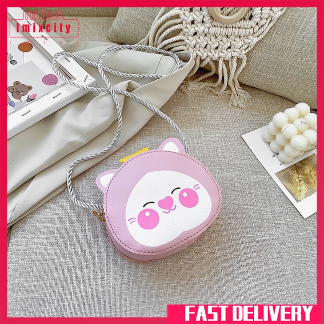 Imixcity kids crossbody bag túi đeo chéo mèo hoạt hình dễ thương túi da pu ví tiền xu nhỏ cho bé trai bé gái