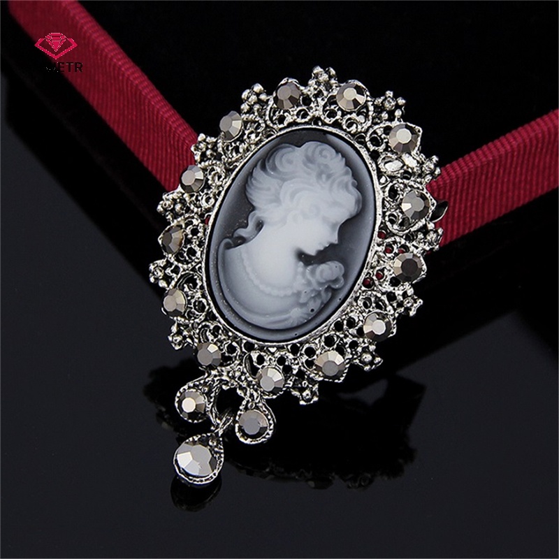 Hwetr hot vintage cameo phong cách victoria pha lê tiệc cưới phụ nữ mặt dây chuyền trâm cài ghim mới
