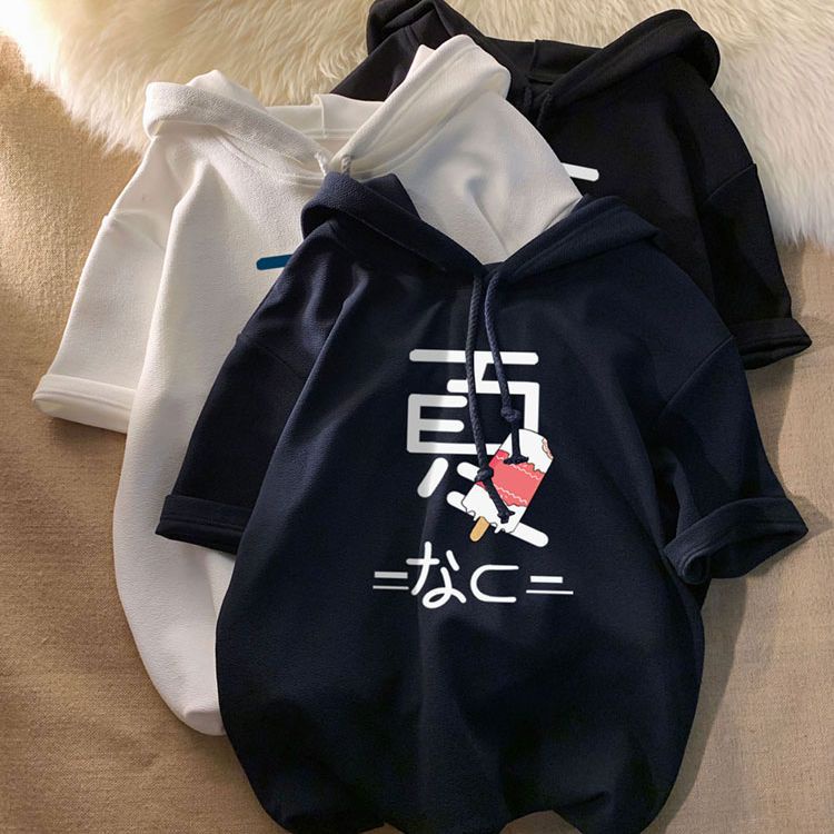 Áo thun tay lửng dáng rộng có mũ trùm đầu thời trang mùa hè mát mẻ cho sinh viên