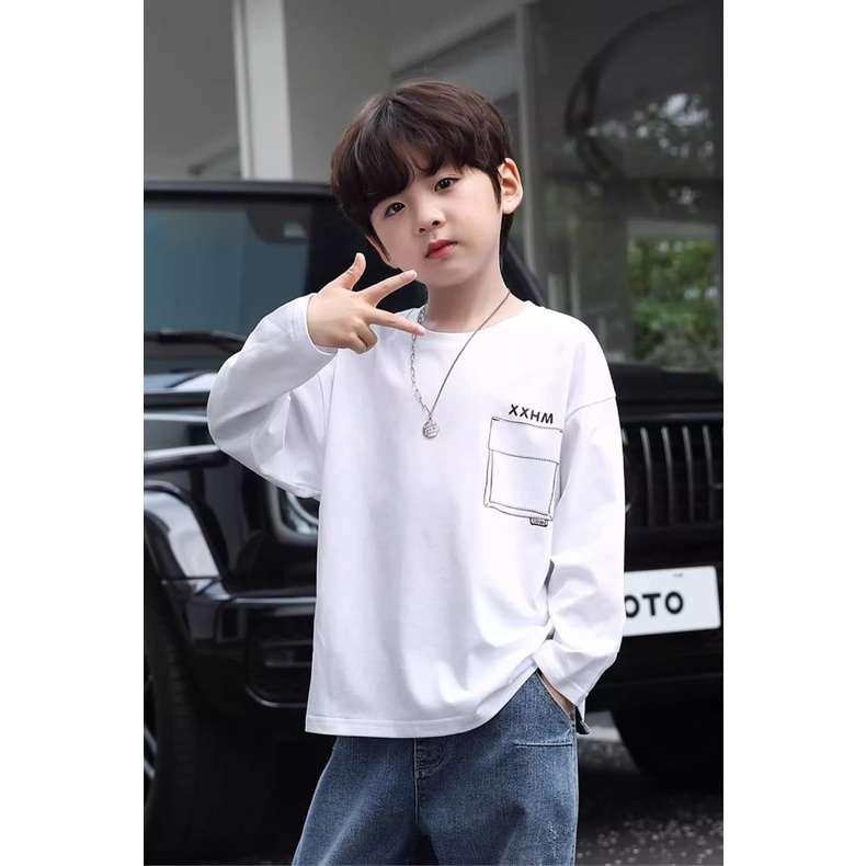 Bé trai t-shirt dài tay áo sơ mi trẻ em mới đáy áo sơ mi cotton tops trung và lớn quần áo trẻ em bé trai quần áo mùa thu
