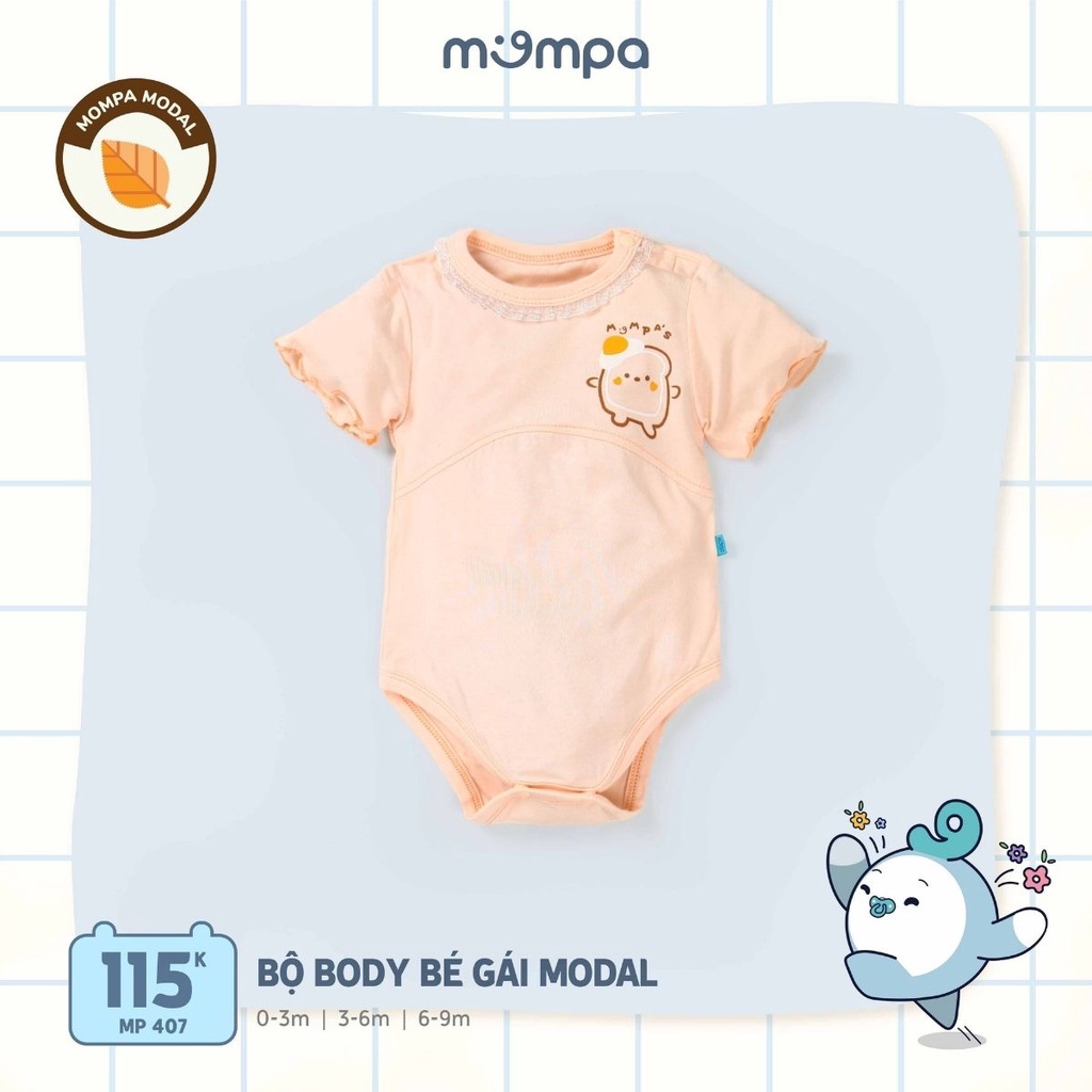 Bộ bodychip cộc tay cho bé sơ sinh Mompa 0 đến 9 tháng vải modal mềm mại thoáng mát dễ thay bỉm 406 đến 407