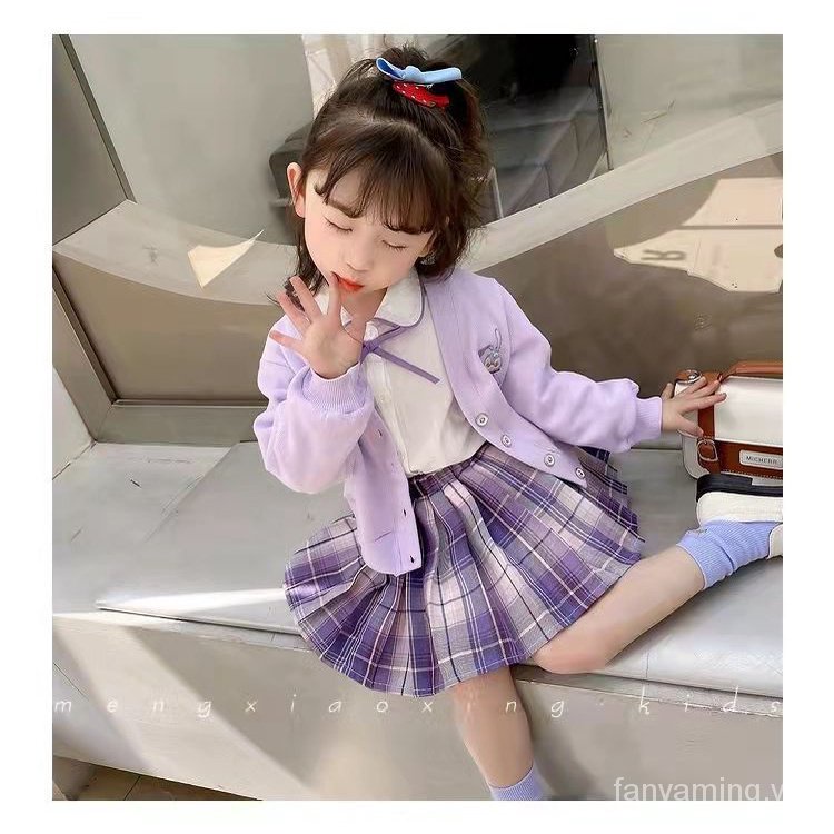 Three-piece suit fashion jacket shirt dệt kim two-piece suit cardigan pleated skirt preppy style girl suit spring style 2022 ca07