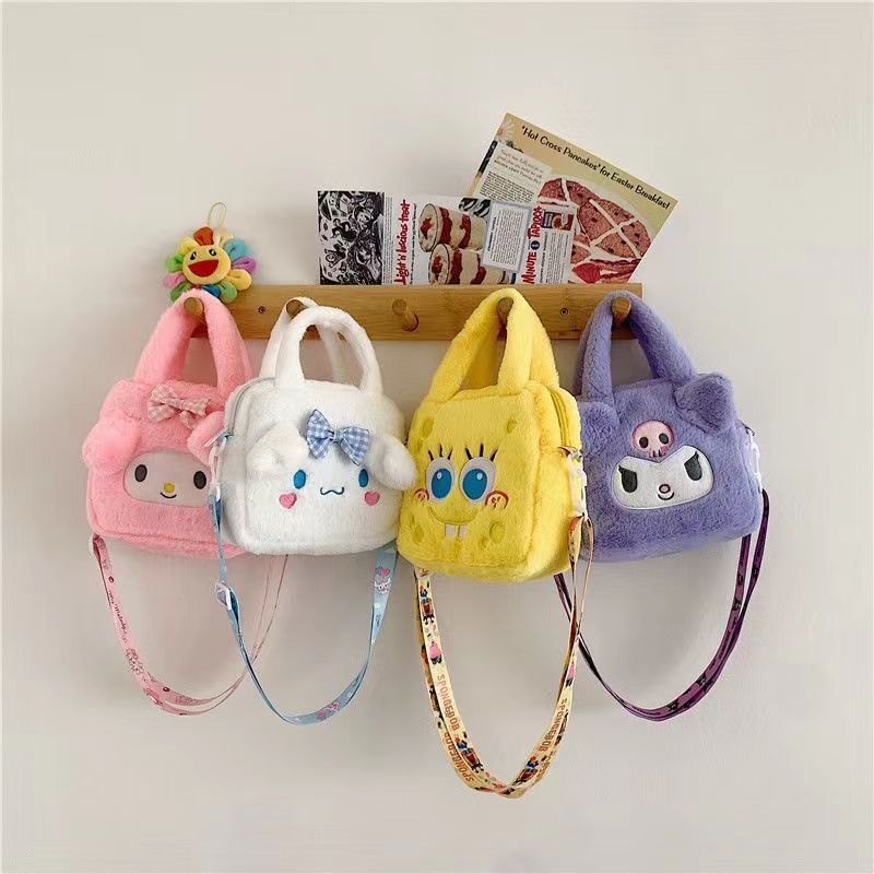 Túi nữ sanrio kulomi / cincin dog / my melody / pudin dog / spongebob squarepants / strawberry bear plush bag toy girl messenger bag gift for friends