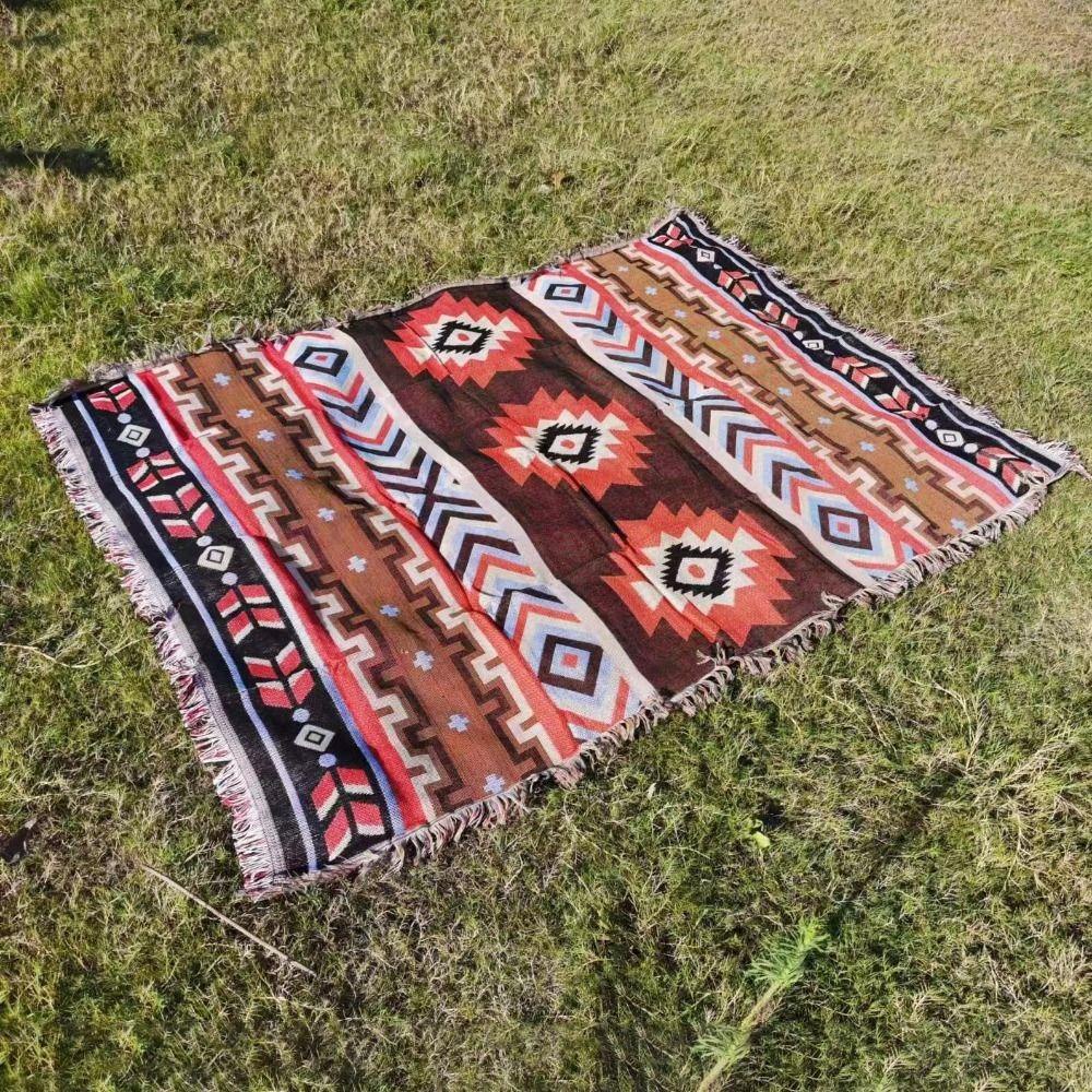 Muvako Thảm cắm trại, mô hình hình học thảm bãi biển dày, sợi polyester gió 90x150cm đạo cụ khăn trải bàn ngoài trời