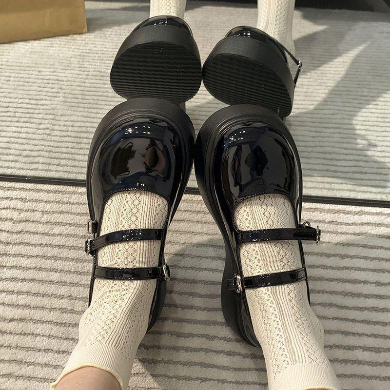 Mary jane da tròn đế dày và thời trang mùa hè đen