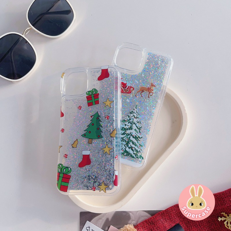 Bling christmas quicksand phone case for iphone 14 pro max 14 plus 13 pro max glitter christmas tree soft cover chống sốc santa claus phone case sleigh elk cover