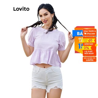 Áo Lovito màu trơn tay phồng cổ tròn cơ bản lãng mạn L12D23 (tím)