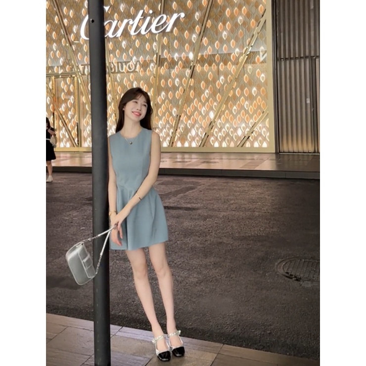 Đầm Ngắn Không Tay Cổ Tròn Ôm Dáng Cao Cấp Đơn Giản Thời Trang Mùa Hè Cho Nữ