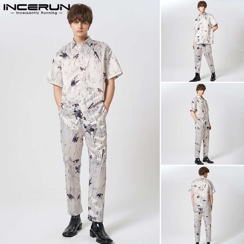 Bộ đồ INCERUN gồm áo tay ngắn và quần dài thời trang năng động cho nam