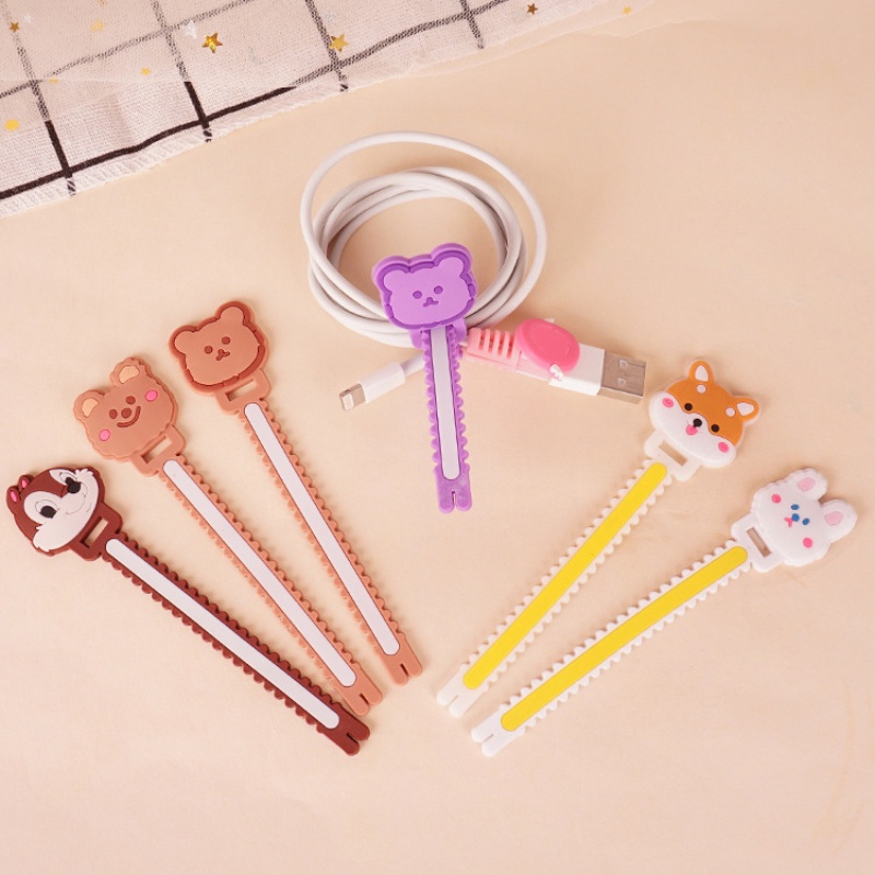 Set 1 / 10 Dụng Cụ Quấn Dây Cáp Bằng Cao Su PVC Mềm Hình Chiếc Răng Cưa Hoạt Hình Sáng Tạo