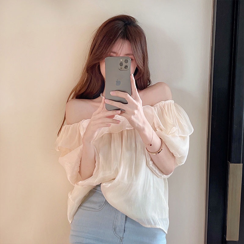 LIVE GREAT  Áo Sơ Mi chiffon Trễ Vai Viền Bèo Thời Trang Mùa Hè Cho Nữ