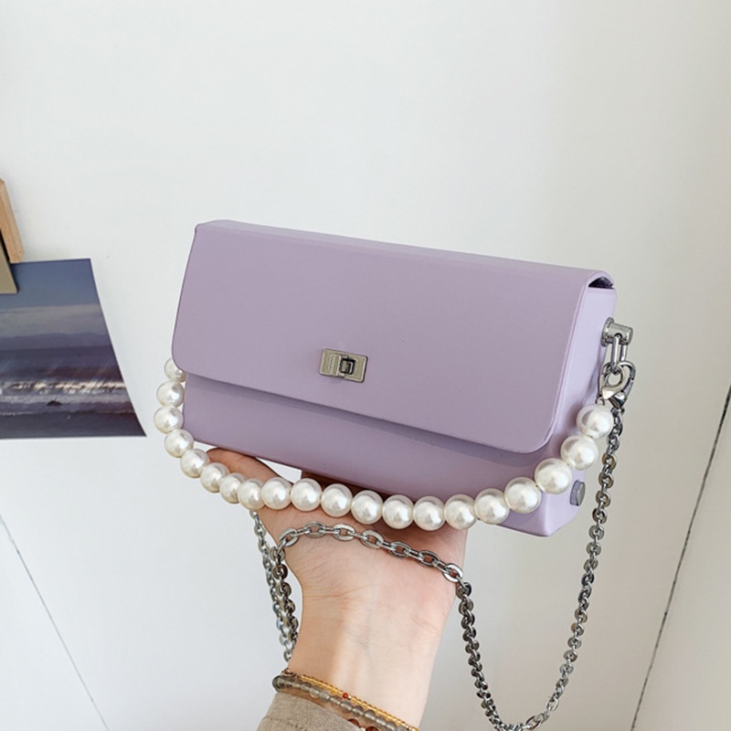 Ielgy Túi Đeo Chéo Vai Hình Chữ Nhật Dây Chuỗi Ngọc Trai Đơn Giản Màu Trơn Phong Cách Nghệ Thuật Cao Cấp Cho Nữ