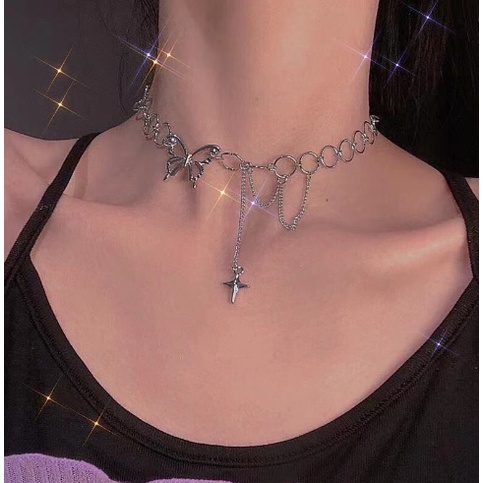 Vòng Cổ Choker Mặt Hình Bướm Phong Cách Punk Punk Dành Cho Nữ