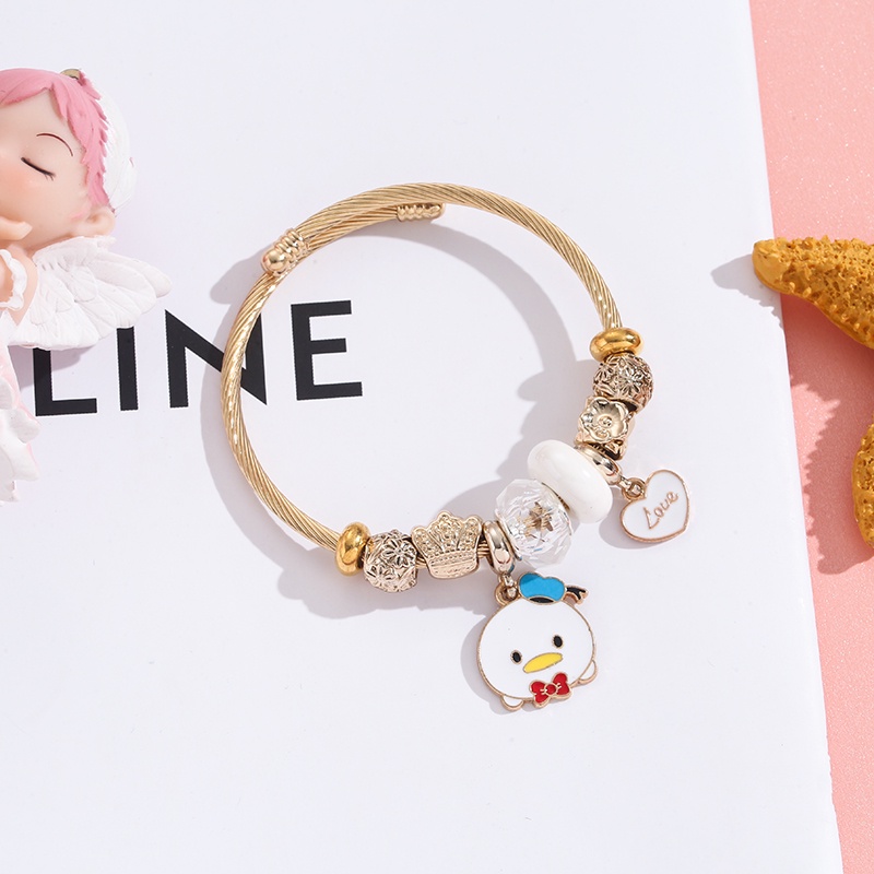 XiaoboACC Hoạt Hình Vòng Tay Hình Mickey Minnie Bằng Thép Không Gỉ DIY