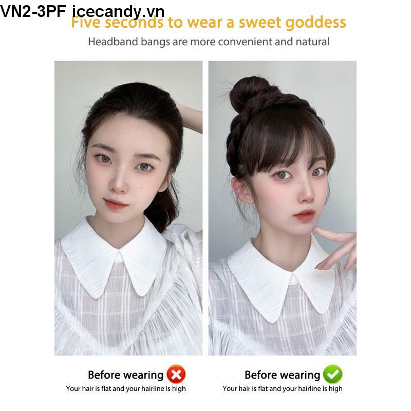 🥟ice🥟Băng đô tóc giả mái thưa Hàn Quốc bờm tóc giả thắt bính mái giả thưa TG424