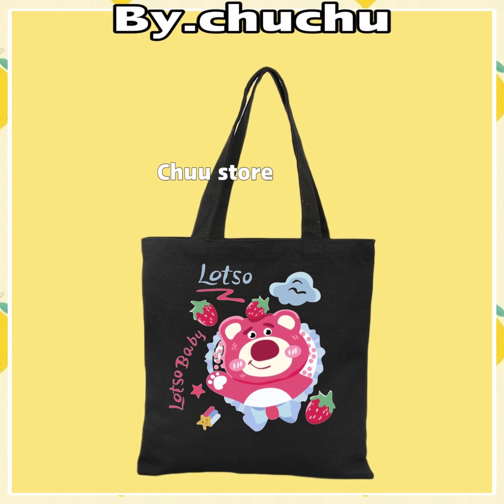Túi Tote Vải Canvas Gấu Dâu LotSo Cute Phong Cách Hàn Quốc  MTT0341