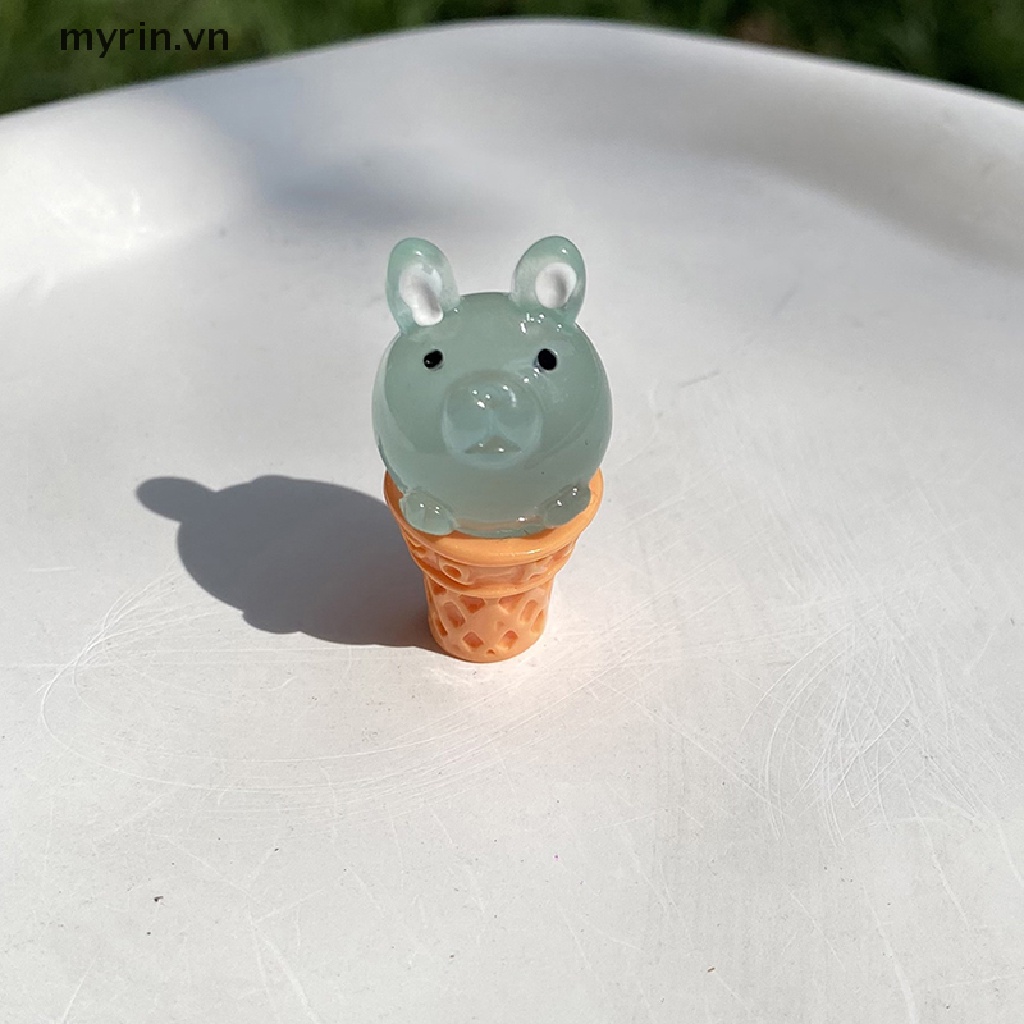 Set 2 Thỏ Kem Dạ Quang Trang Trí Tiểu Cảnh