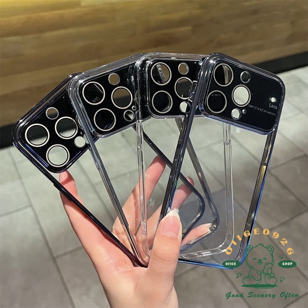 Ốp Điện Thoại PC Cứng Trong Suốt Mạ Điện Bảo Vệ Ống Kính Máy Ảnh Cho Iphone14 13 12 Pro Max 14