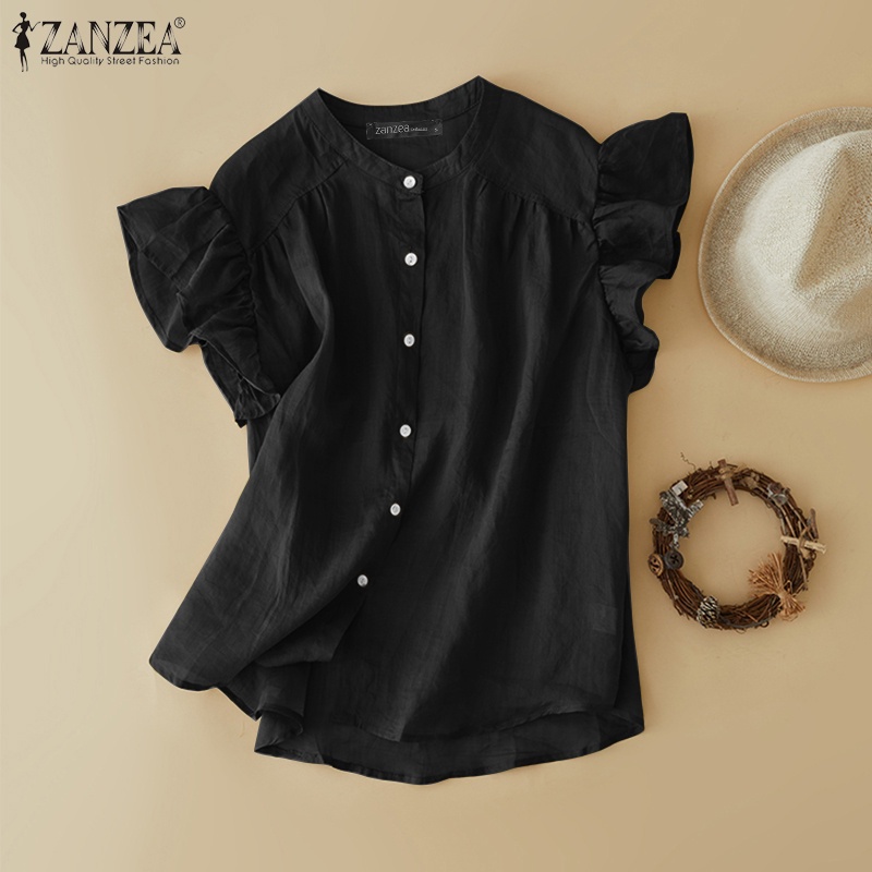 Áo nữ ZANZEA tay ngắn nhún bèo thời trang quyến rũ