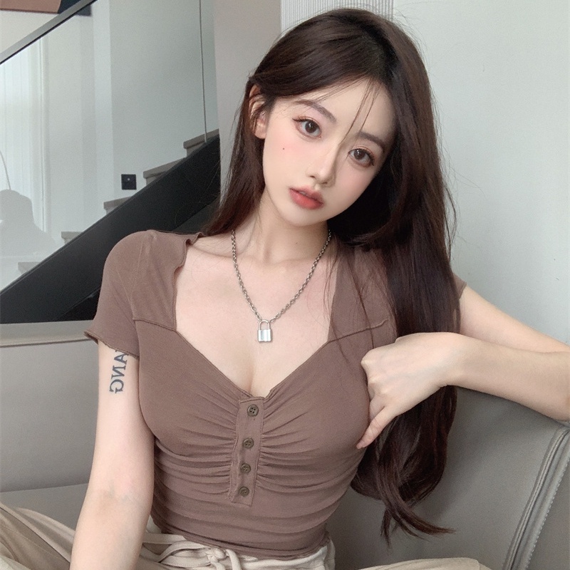 COZOKC Áo Thun Ngắn Tay Màu Trơn Dáng Ôm Thời Trang