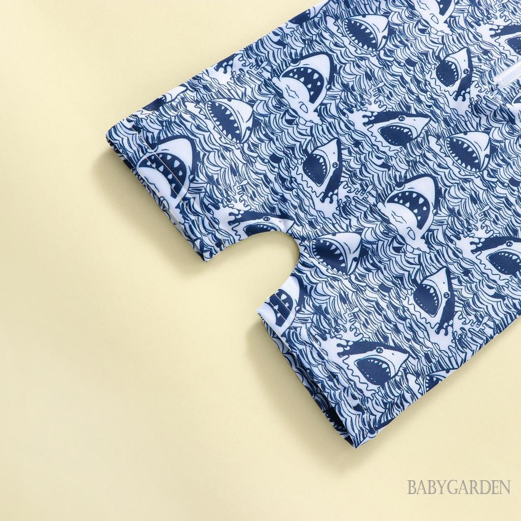 Bộ Đồ Bơi Liền Thân Tay Ngắn Cổ Tròn Kèm Nón In Họa Tiết Cá Mập Dễ Thương Thời Trang Mùa Hè Cho Bé Trai Từ 0-4 Tuổi