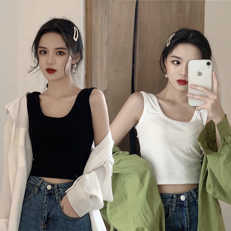 ┅◊∋Vest nữ ngắn dây treo hở rốn Áo sơ mi có