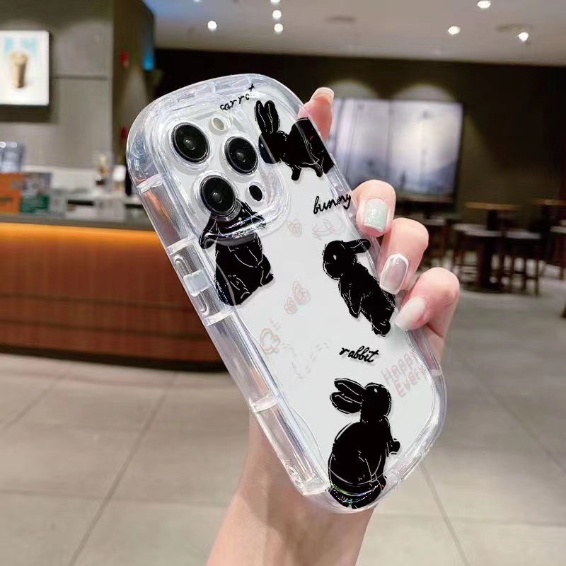 Ốp Điện Thoại Silicone Mềm Trong Suốt Chống Sốc In Hình Thỏ Đen Cho IPhone 14 Pro Max 13 12 11 XS X XR 8 + 7 Plus