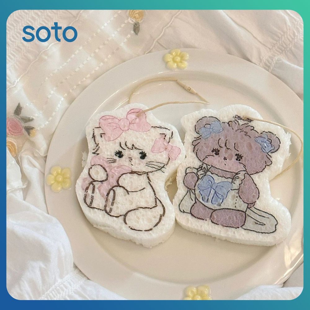 ♫Mikko Miếng Bọt Biển Bột Gỗ Miếng Cọ Rửa Làm Sạch Nhà Cửa Bột Gỗ Hoạt Hình Nén Miếng Rửa Chén Hai Mặt