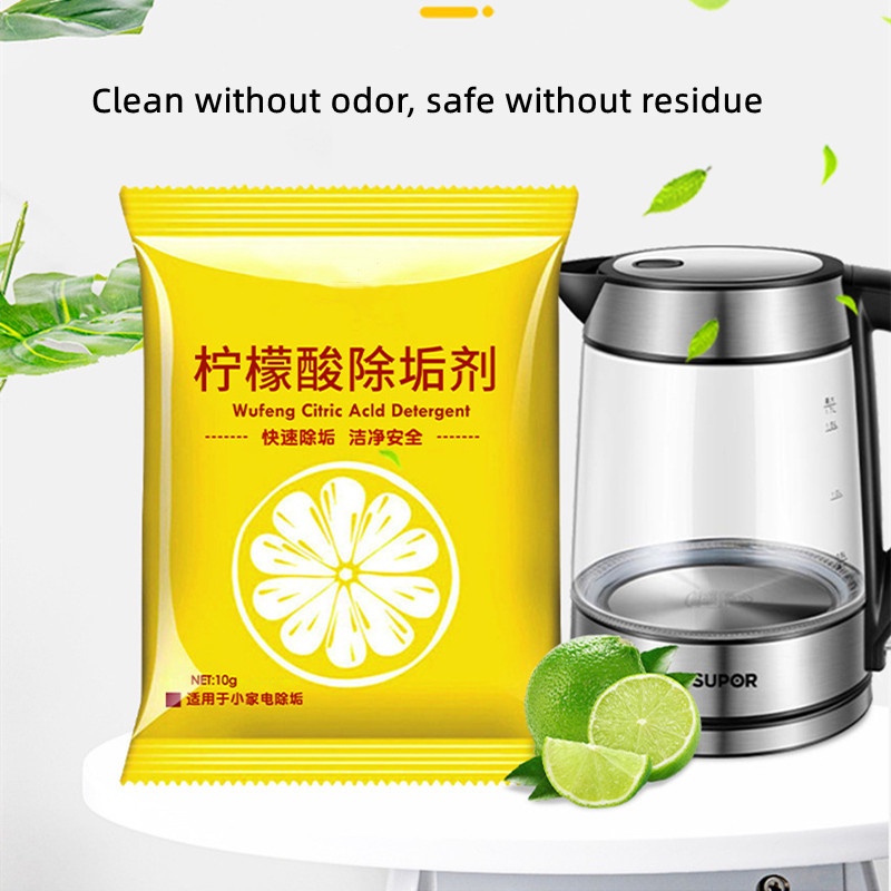 10 Gam/gói Chất Tẩy Rửa Axit Citric Hộp Đựng Bên Trong Chất Làm Sạch Ấm Trà Làm Sạch Thực Phẩm Gia Dụng Loại Bỏ Vảy Mạnh Hoa