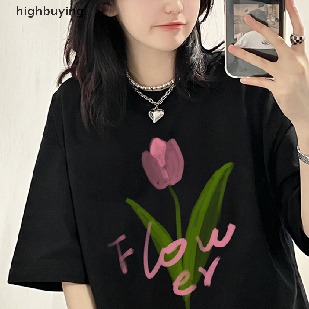 Áo Thun Nữ Tay Ngắn Cổ Tròn In Hoa Thời Trang