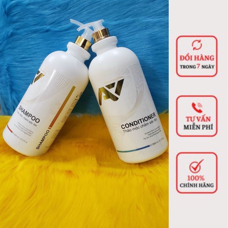 Cặp Dầu Gội Xả Siêu Thơm Siêu Mượt Tóc A7 Thảo Mộc Chăm Sóc Tóc Collagen 2000ml