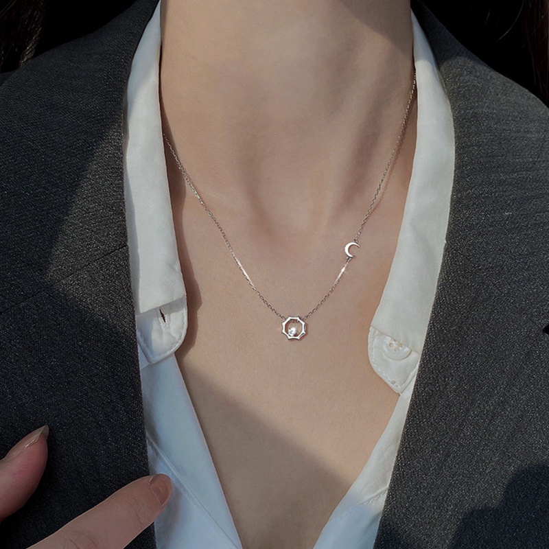 Vòng cổ Bạc 925 Mặt Hình Mặt Trăng Ngôi Sao Lấp Lánh Thời Trang Cho Nữ