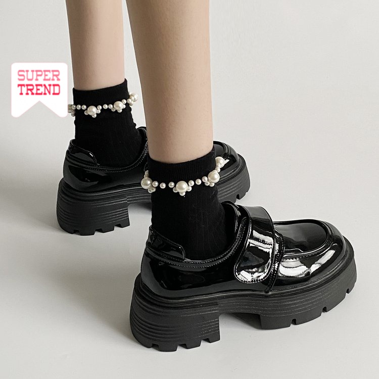 Giày Mũi Tròn Quai Dán Màu Trơn Thoải Mái Dễ Phối Đồ Thời Trang