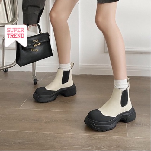 Giày Bốt Ống Ngắn Mũi Tròn Phối Chi Tiết Cổ Điển Thoải Mái Hợp Thời Trang