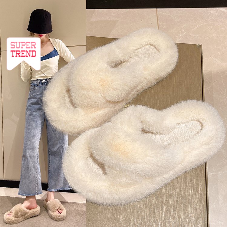 4CM Dép Lông Xù Dày Dặn Mũi Tròn Ấm Áp Thoải Mái Thời Trang Mới