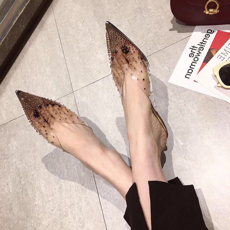 Giày Cao Gót Miệng Cá Đính Đá Thiết Kế Đơn Giản Thời Trang Xuân Hè Cho Nữ