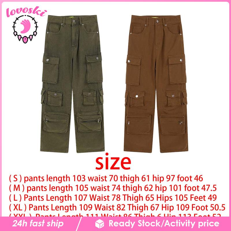 Quần Dài Ống Rộng Lưng Cao Có Túi Thời Trang Unisex