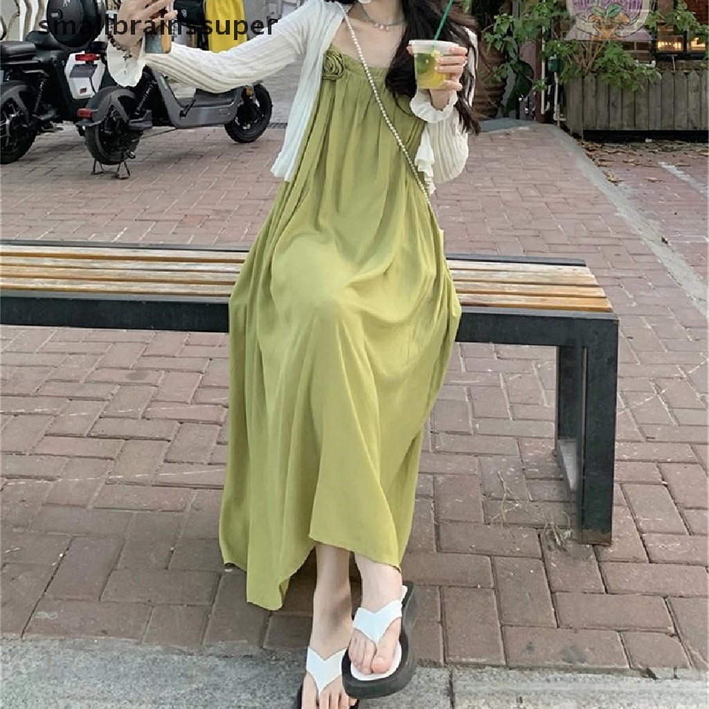 Đầm Maxi Hai Dây Hở Lưng Dáng Rộng Phong Cách Hàn Quốc Thời Trang Đi Biển Cho Nữ