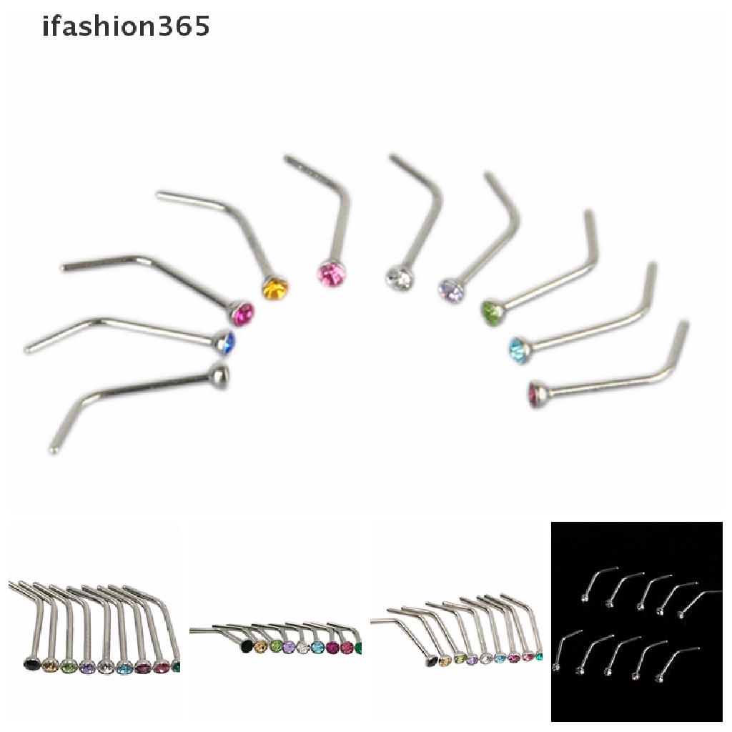 Set 10 Khuyên Mũi Bằng Thép Không Gỉ Đính Đá Thời Trang ifashion365