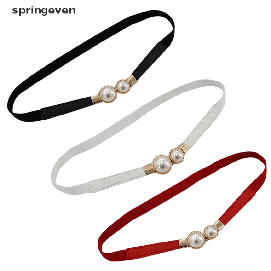 Thắt Lưng Da PU Màu Trắng / Đen Đính Hạt Ngọc Trai Thời Trang Cho Nữ