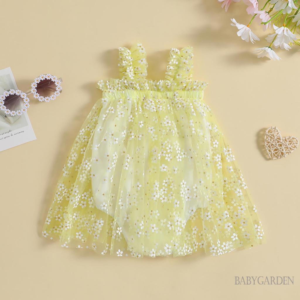 Bộ Áo Liền Quần Cổ Vuông Không Tay Vải Tuyn Dễ Thương Thời Trang Mùa Hè Cho Bé Gái 0-24 Tháng Tuổi