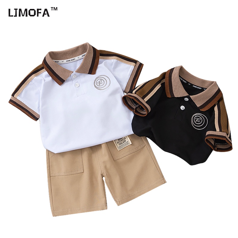 LJMOFA Bộ Áo polo Tay Ngắn Và Quần Ngắn Bằng Vải Cotton Thoáng Khí Dành Cho Trẻ Em 1-7 Tuổi