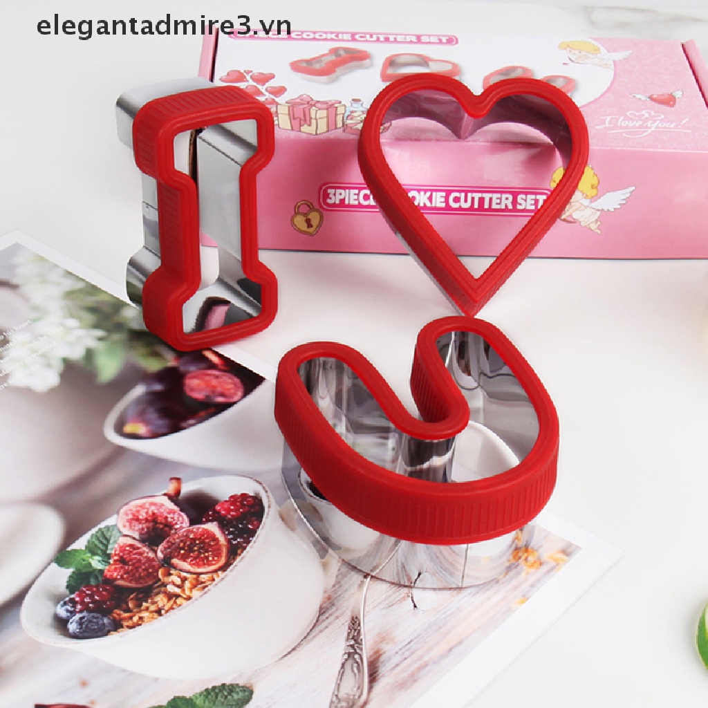 Bộ 3 Khuôn Cắt Bánh Mì / Trái Cây / Bánh Mì Bằng Inox In Chữ I Love You Tiện Dụng Cho Nhà Bếp
