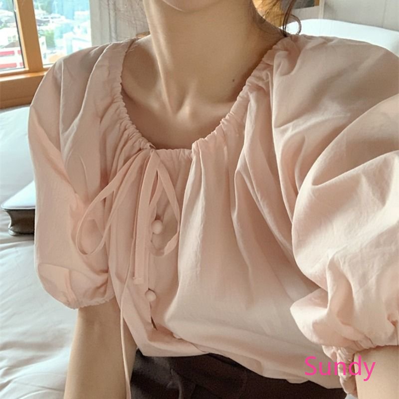 Áo Sơ Mi Tay Ngắn Cổ Tròn Dáng Rộng Màu Hồng Thời Trang Mùa Hè Phong Cách Hàn Quốc Cho Nữ Có Size Lớn