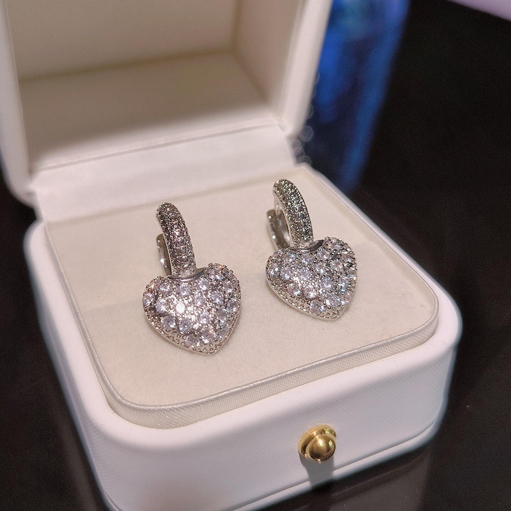 Khuyên Tai Trái Tim Đính Đá Zircon Phong Cách Hàn Quốc Sang Trọng