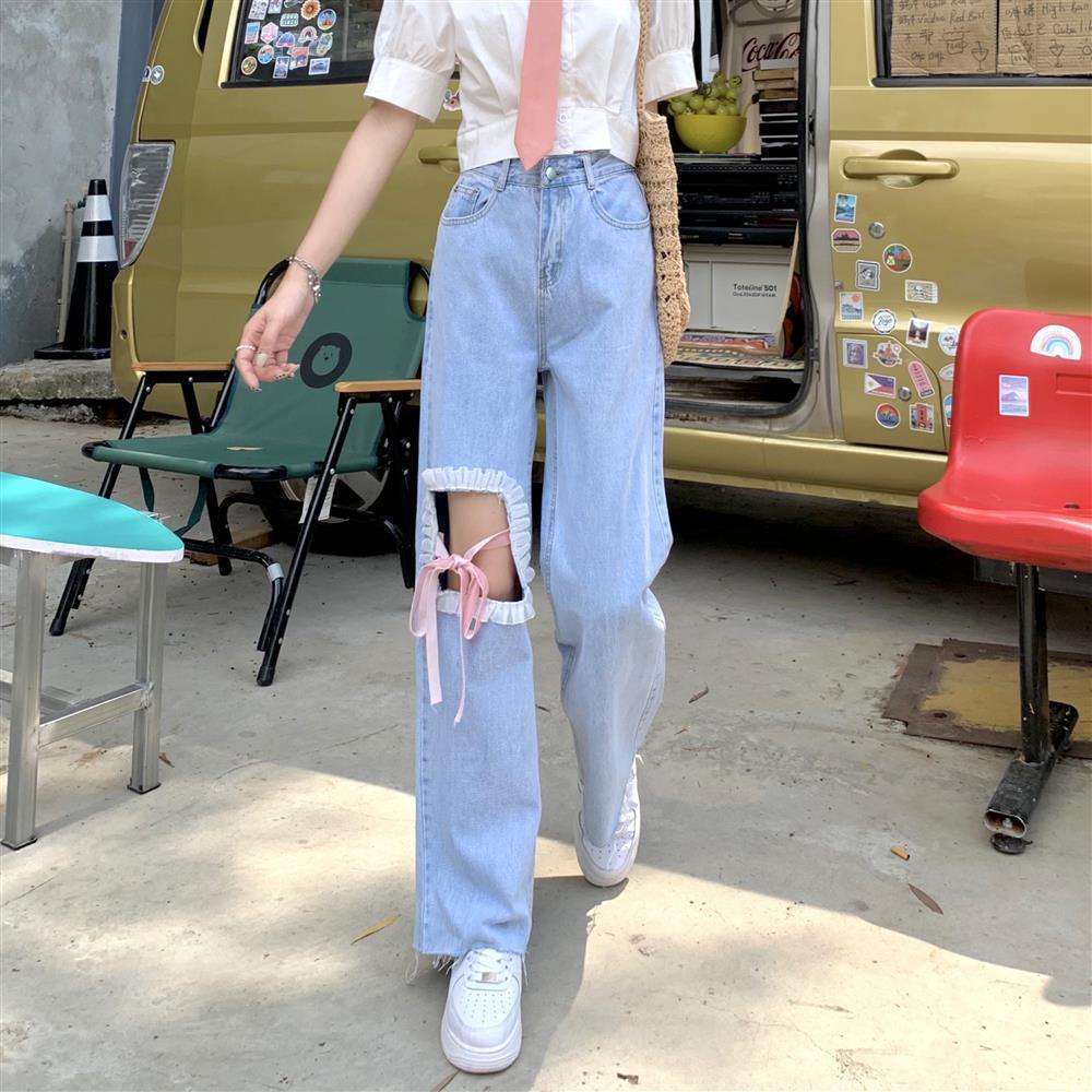 Quần Jean Lưng Cao Dáng Rộng Thiết Kế Mới Thời Trang Theo Phong Cách Hàn Quốc Cho Nữ