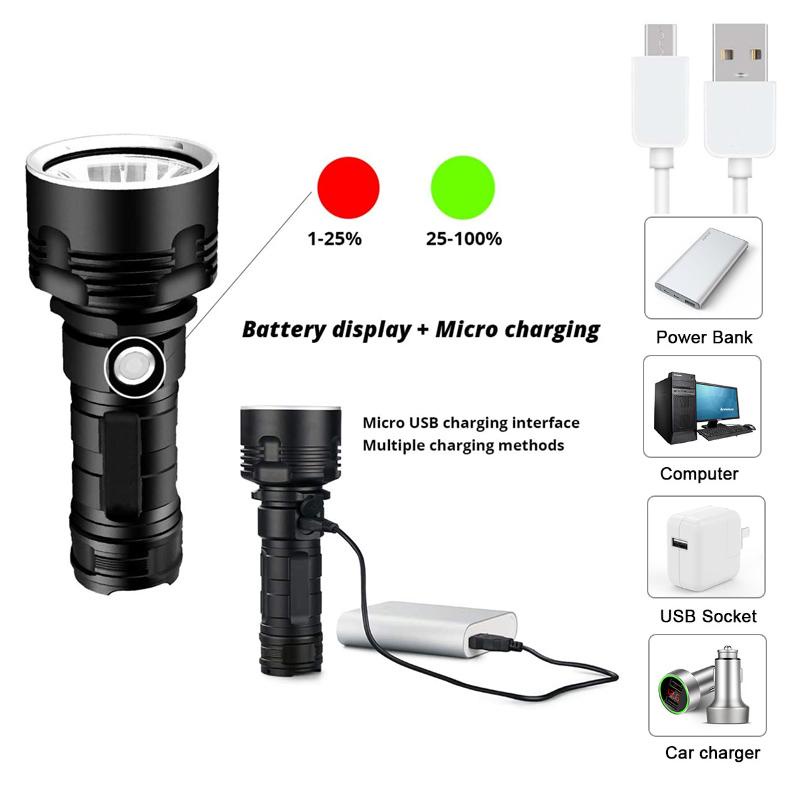 Đèn Pin LED XLM-P70 Siêu Sáng Chống Thấm Nước Sạc USB Tiện Dụng