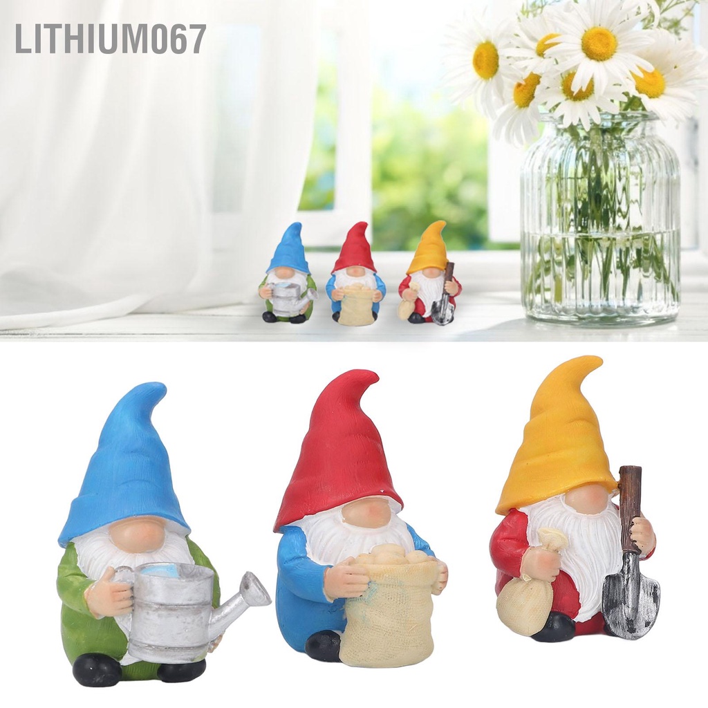 Lithium067 3 Vườn Gnome Tượng Dễ Thương Vẽ Tay Chống Mưa UV Điều Trị Gnomes Ngoài Trời Cho Bãi Cỏ Hiên Nhà